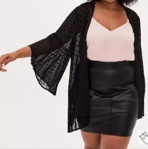 Torrid Sheer Swiss Dot Kimono NWT 1X Black Flocked Chiffon Whimsigoth Romantic